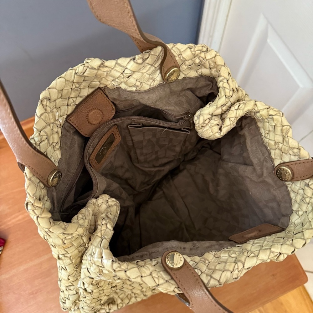 Furla Leather Woven Tote Bag Purse - Picture 6 of 7